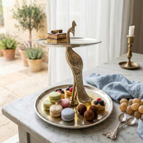Image of Culinary Concepts London Gold Peacock Two Tiered Cake Stand
