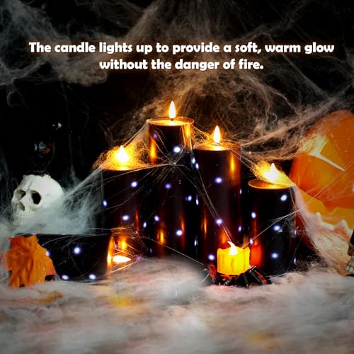 Flickering Flameless Candles,Battery Operated Real Wax LED Pillar Candles with Remote Control and Timer,with Embedded Star String,Set of 9 (Black)