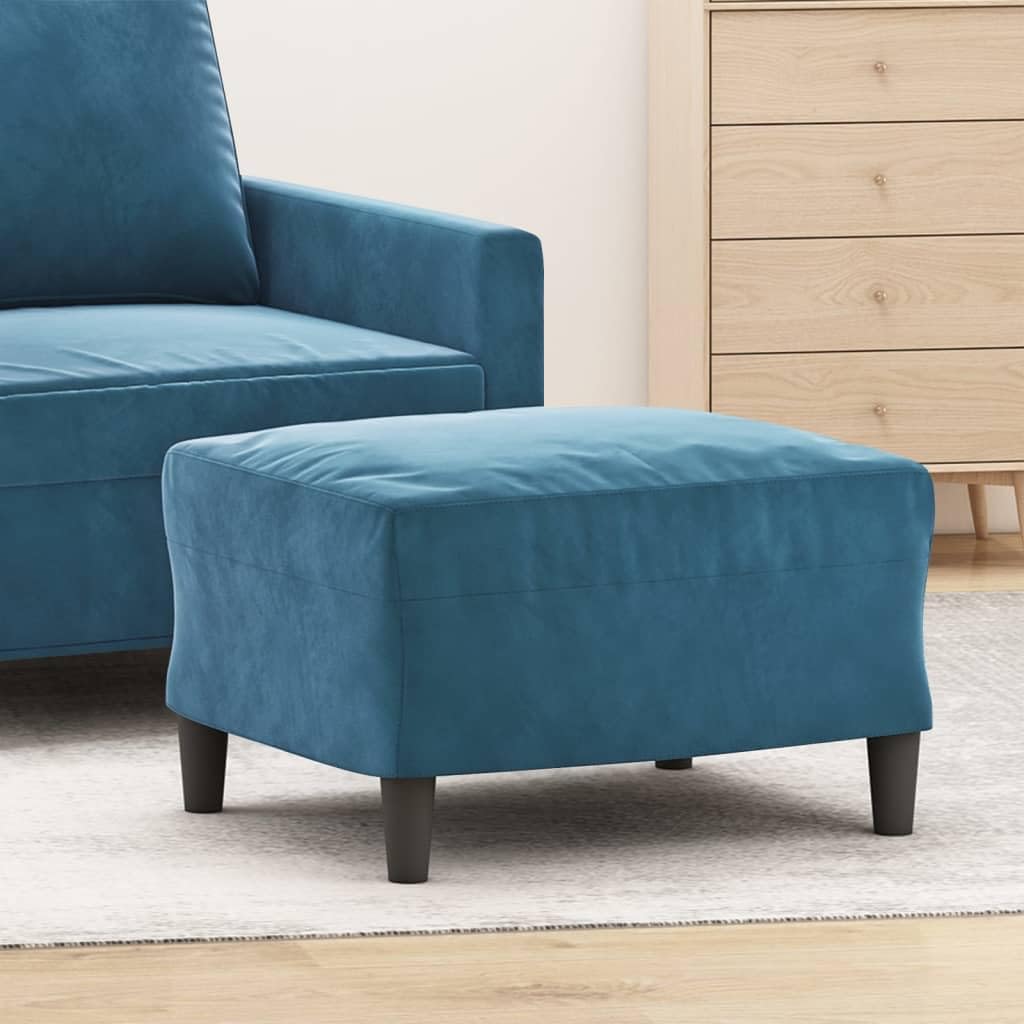 Poggiapiedi in velluto blu, 60 x 50 x 41 cm, comodo pouf per soggiorno e camera da letto, sgabello robusto con morbida imbottitura, design flessibile come seduta aggiuntiva