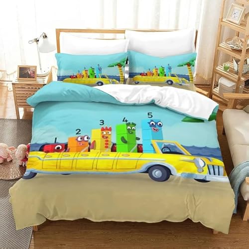 YINGD Cartoon Number-Blocks Bedding Set Duvet Cover Bed Set Quilt Cover Pillowcase Comfortable king Queen Size Boys Adult