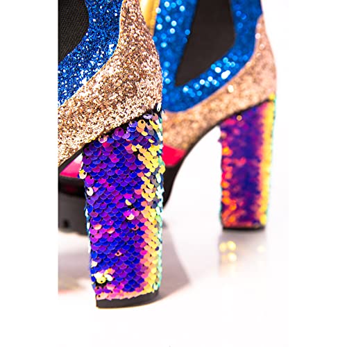 Cape Robbin NELL GLITTER CHUNKY HIGH HEEL PLATFORM LACE UP BOOT MERMAID2