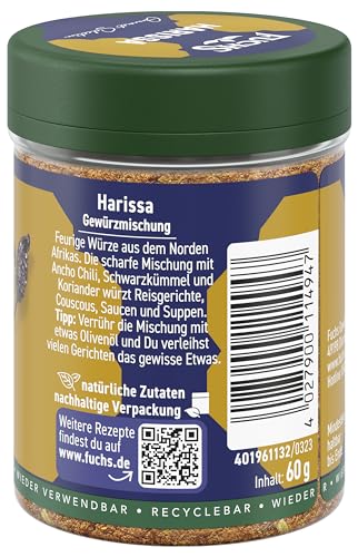 Fuchs Gewürze Gourmet Selection Naher Osten/Afrika - Harissa Gewürzmischung, nachfüllbarer Gewürz Mix, zum Würzen von Reisgerichten, Couscous, Saucen und Suppen, vegan, Bunt, 60 g – Bild 3