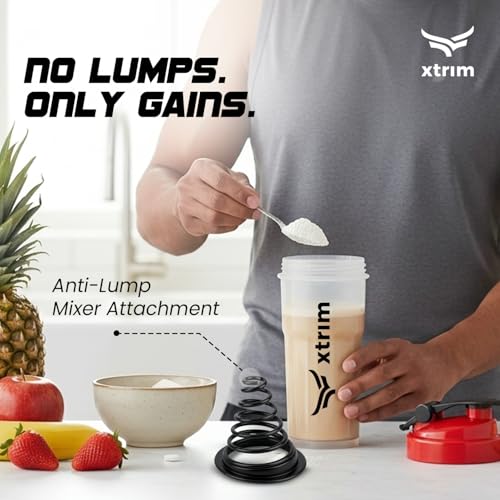Image of Xtrim 700ml Protein Shaker Bottle with Anti Lump Mixer Attachment for Men & Women, Compact, Leakproof, BPA-Free, Ideal for Protein Shakes, Pre-Workout Smoothies, Smooth Mixing for Pre & Post Workout
