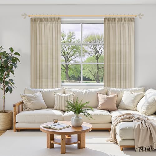 MRTREES Gardinen Beige Kurz mit Gräuselband 120x140cm (HXB) Vorhänge Boho Transparent für Schlafzimmer 2er Set Vorhang Makramee Modern 120… – Ansicht 3