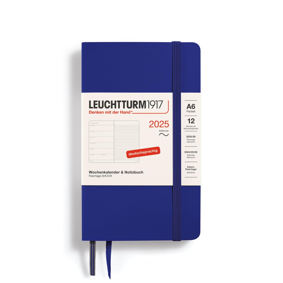 LEUCHTTURM1917 370534 Weekly Calendar & Notebook 2025, Pocket A6 Softcover - 12-Month Planner, 80 g, Lined - Ink — image 1