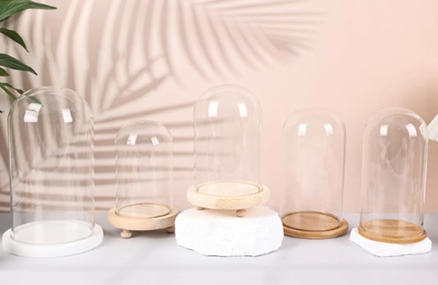 WQNB透明ガラスドーム 木製ベース ガラスカバー ガラス時計 装飾品 透明デスクトップ装飾 ミニチュア風景フィギュア ダストカバー