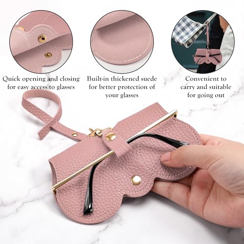 Image of FEISEDY 2Pack Soft Leather Sunglass Bag, Portable Holder Eyeglasses Case | Lightweight Portable Design, With Button Clip Wrist Strap for Travel Daily Use B0049