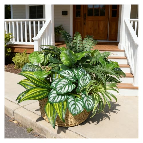 Large Realistic Faux Outdoor Plants, Artificial Greenery Set with Silk Leaves for Patio, Porch, Garden Decor, UV Resistant Plastic Stems, Lifelike Shrubs for planters and Front Door Decorations by RUMEAVAO - Used condition - Image 2