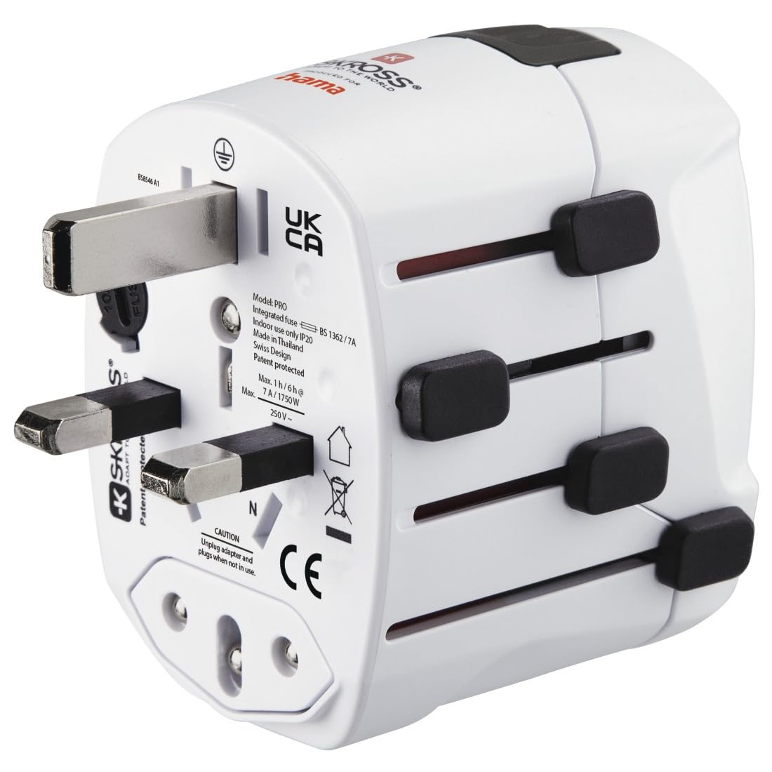 Hama Adapter podróżny na całym świecie (uniwersalny adapter podróżny do ponad 150 krajów, typ G/typ B/typ I/typ J/typ L/typ N, do urządzeń z wtyczką typu C, E i F, zestyk ochronny, wymienny