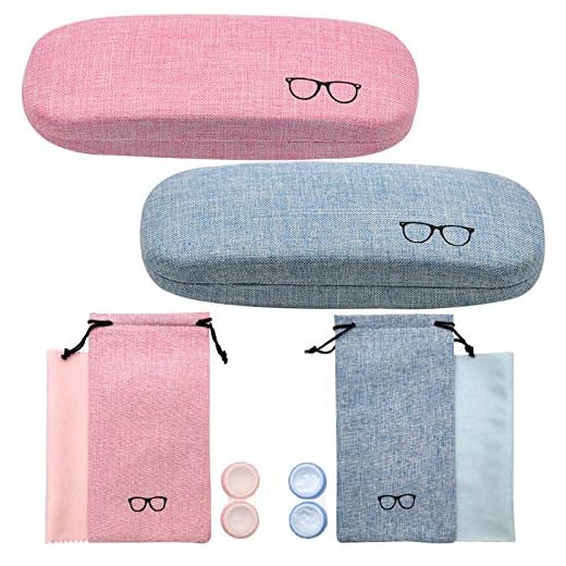 Estuche Rígido para Anteojos de Lino Fundas de Gafas Mujer y Niños con Bolsa para Anteojos, Paño de Limpieza para Anteojos, Estuche para Lentes de Contacto, 2 Juegos (8 Piezas)