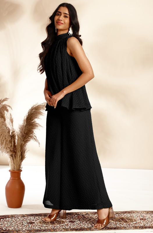 Image of Janasya Women's Chiffon Woven Design Gathered Co-Ord Set