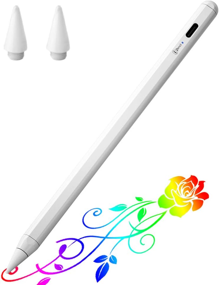 Active Stylus Pen for iPad with Palm Rejection, iPad Pencil with Extra Tip Compatible with Apple iPad 8th/7th/6th Gen, iPad Pro 11 & 12.9 inch,iPad Air 5th-3rd Gen,iPad Mini 6th Gen 2018-2022 - White