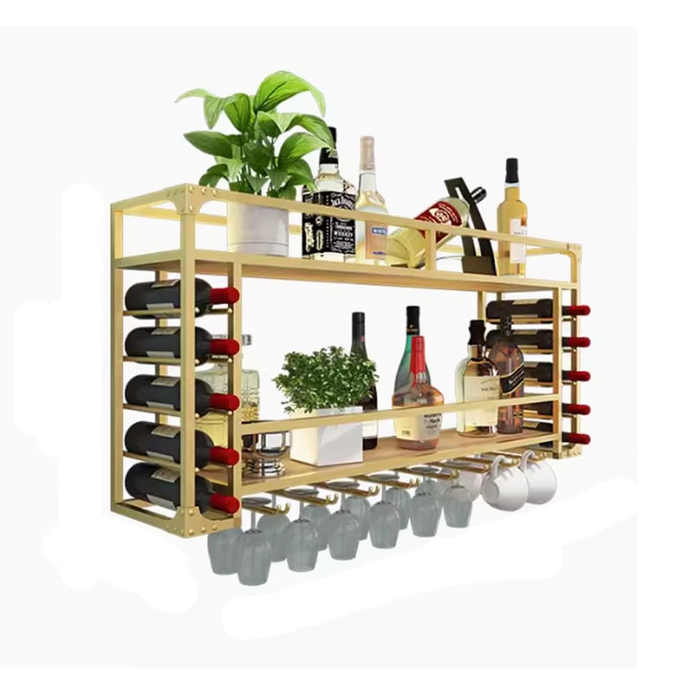 Étagère à vin murale avec lumières et 2 niveaux en métal industriel pour cuisine