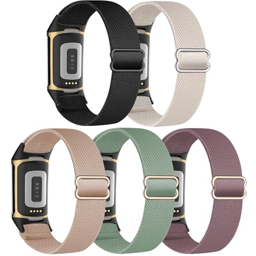 Folavii 5 Pack Stretchy Nylon Compatible with Fitbit Charge 6 Bands/Fitbit Charge 5 Bands for Women...