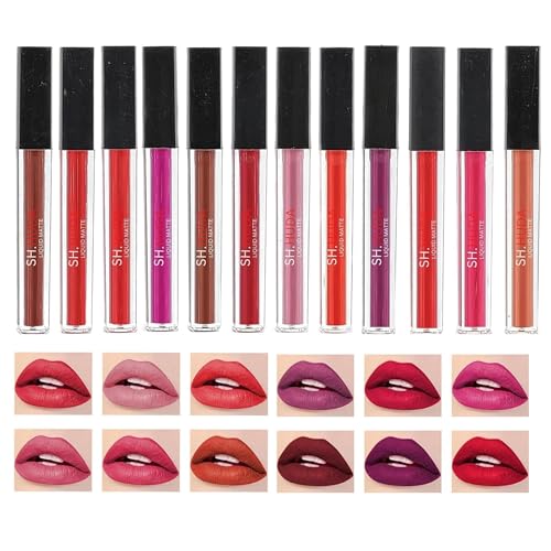 SH.HUDA 12 Pcs Liquid Matte Lipstick Combo Set | Waterproof Long-Lasting Lipsticks for Women & Girls | Everyday Nude Shades | Premium Makeup Gift Box for All Occasions