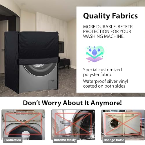 Image of Waterproof & Dustproof Top Front Load Washing Machine Cover for 6 kg 6.5 kg 7kg & 7.5 kg Compatible for IFB LG Samsung Whirlpool Bosch Haier | Siemensfor with Pipe Holes (Black)
