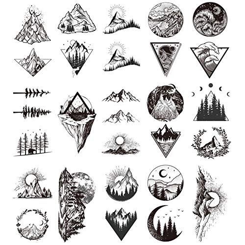 Ooopsiun 20 Sheets Black Mountain Temporary Tattoos for Adult Men