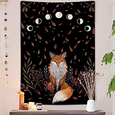 Aesthetic Fox Moon Phase Vertical Tapestry, Trippy Animal Floral Witchy Tarot Tapestry Wall Hanging for Bedroom, Black… 51 FPKOB9ZL. SS400