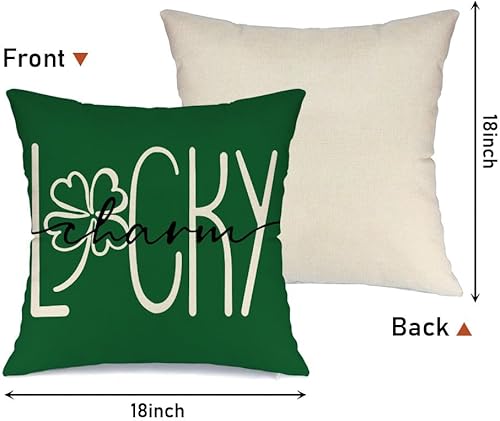 Miniatura 6 de MODOVOS Lucky Charm - Juego de 4 fundas de almohada de 18 x 18 pulgadas, diseño de trébol de whisky irlandés, decoración del día de San Patricio,