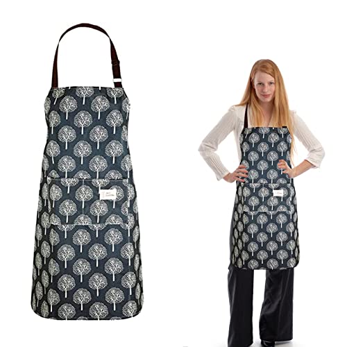 JEOPKO 1 PC PVC Apron For Women with Pockets, Cooking Apron Waterproof Kitchen Apron Chefs Pinafore Bib Aprons Wipe Clean Apron With Pockets For Baking Grilling Household Cleaning, Black