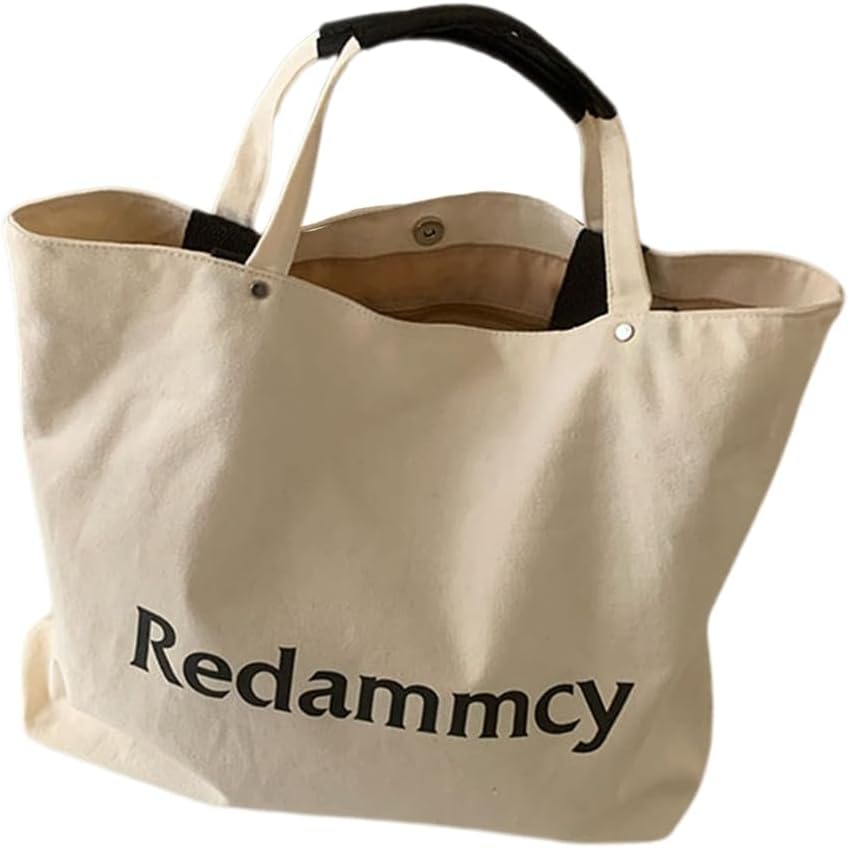 Canvas Handbag with Large Comparment Minimalists Letters Student Shoulder Bag