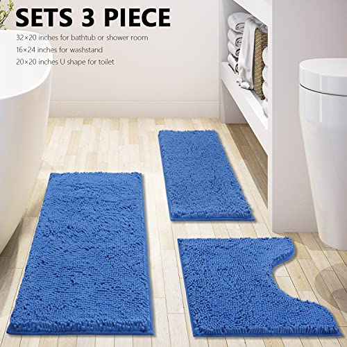 Image of Bathroom Rugs Chenille 3-Piece Extra Soft and Absorbent Shag Bathroom Rugs, Machine Wash Mat, Strong PVC Non-Slip Underside, Plush Carpet Mats (Snow Cyan)