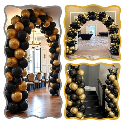 Image of Black Gold Link Balloons,60Pcs 6Inch Metallic Gold and Black Latex Linking Balloons for New Year Eve Graduations Birthday Baby Shower Wedding Anniversary Party Decorations