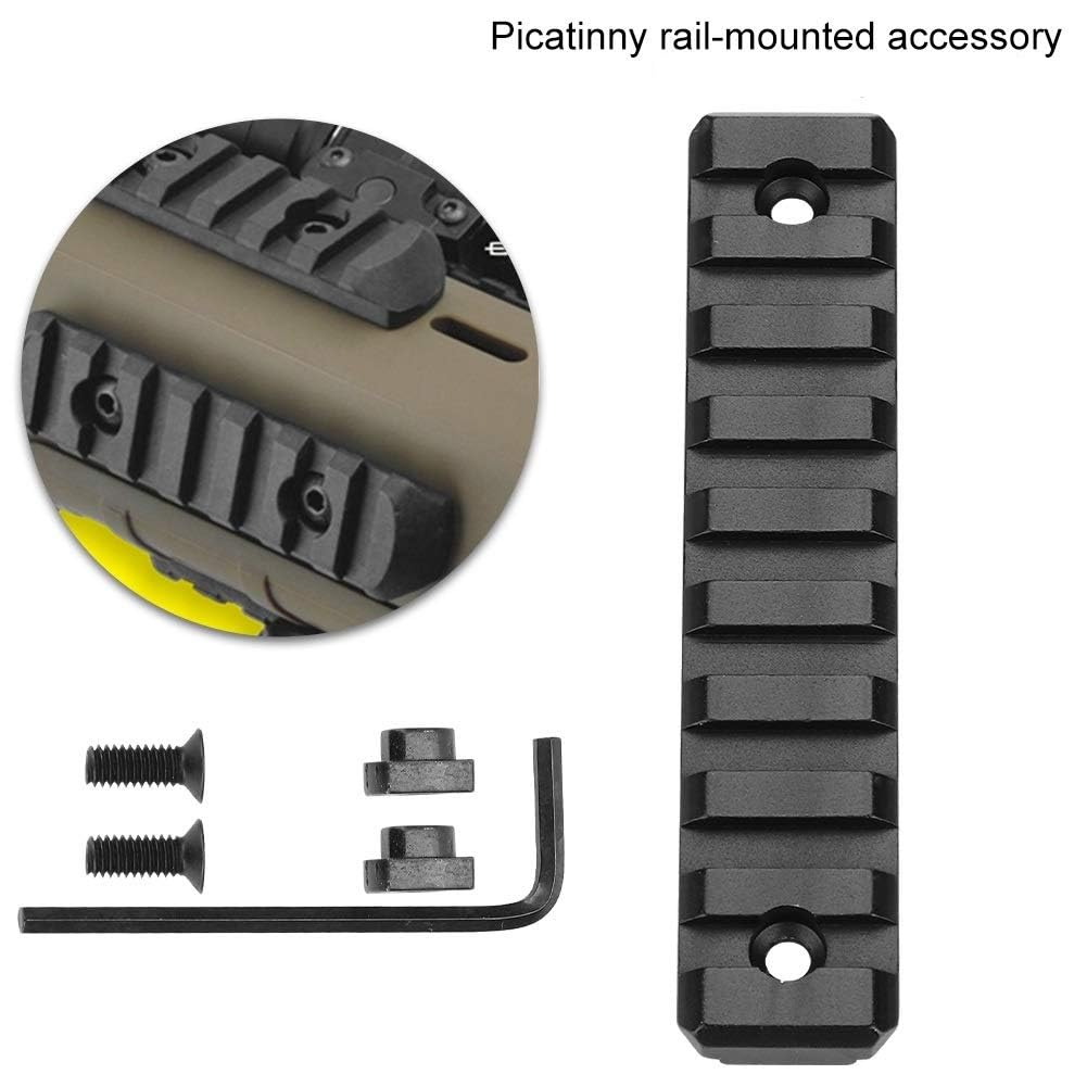 Rail Picatinny Alluminio 9 Slot Kit con Viti, Dadi a T, Chiave Esagonale per Montaggio Paramani, Nero