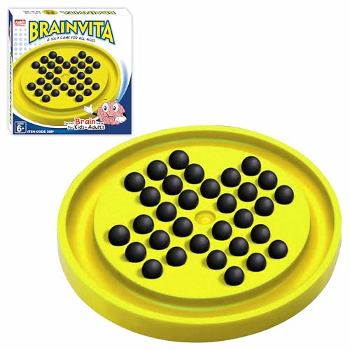 Image of Ankit Toys & Games Brainvita Marble Solitaire Puzzle Board Game for Kids Adults 6+ Years Peg Strategy Brain Teaser Educational Toy with Glass Marbles Travel Friendly Family Game (Yellow)