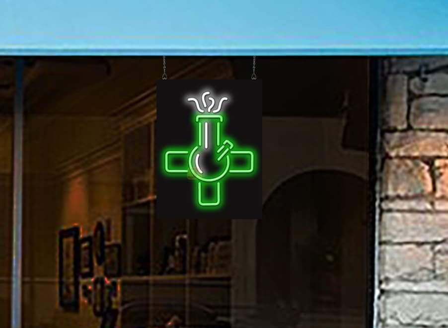 Miniatura 2 de Tubo de agua con letrero de neón de cruz médica, 18 pulgadas de ancho x 24 pulgadas de alto, neón doblado a mano real, de calidad, tubo verde y