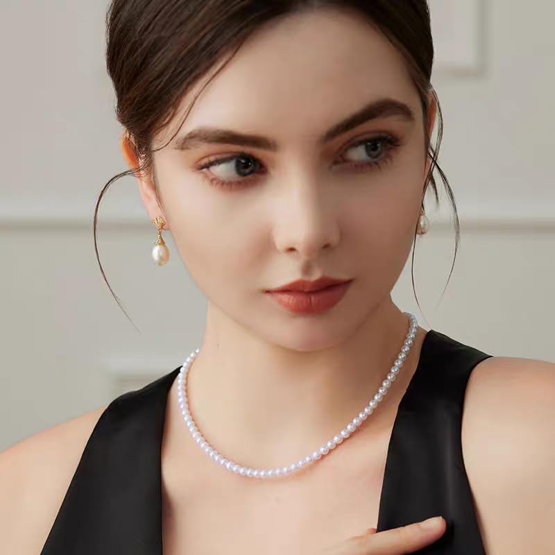 White Genuine Freshwater Cultured Pearl Necklace For Women, 5MM 6MM 7MM 8MM 9MM 10MM, Real Pearl Strand Necklace Jewelry, Good Love Gift For Anniversary, Birthday3