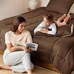 Exclusivo Mezcla 3-Piece Queen Comforter Set, Microfiber Bedding Down Alternative Comforter for All Seasons with 2 Pillow Shams,Brown | Brown/ Khaki Lightweight Microfiber Down Alternative Comforters, All-Season Bedding with 2 Pillow Shams