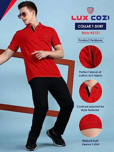 Image of Lux Cozi Men Cotton Solid Regular Fit Polo Shirt