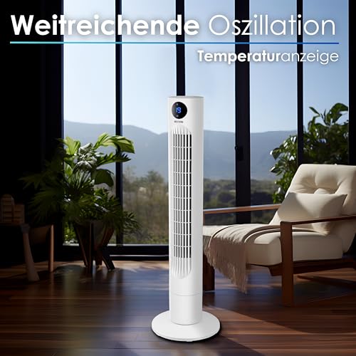 Echos Turmventilator | Ventilator sehr leise | Fernbedienung | Oszillierend | LED-Display | 3 Stufen | Tower Fan | Säulenventilator | Standventilator | Tower-Ventilator | Luftkühler | 12h Timer 6
