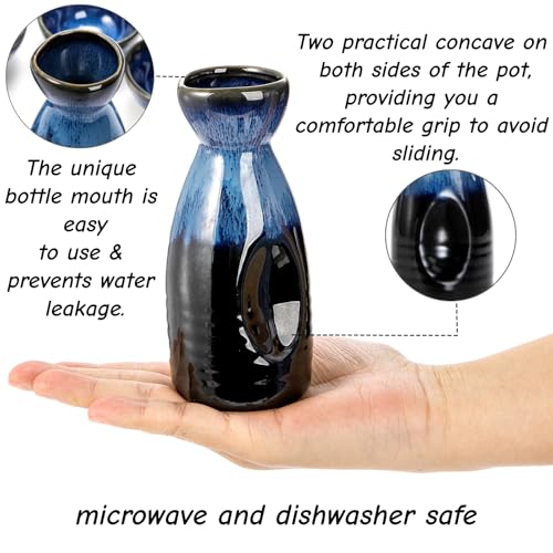 Image of Goaste 5 Pieces Ceramic Sake Set, Kiln-Change Japanese Style Sake Cups, Traditional Pottery Sake Tumbler Set with 1 Carafe and 4 Cups in Dark Blue for Hot or Iced Sake, Dishwasher Safe