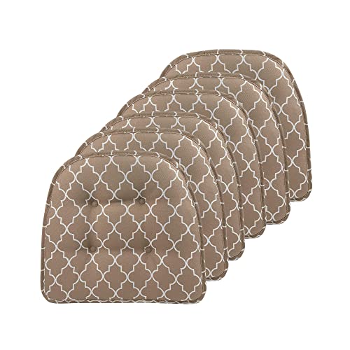 Klear Vu Omega Non-Slip Chair Cushions, Assembled in USA, U-Shaped Skid-Proof Seat Pads for Dining Room, Kitchen, Office, 15"x16", 6 Pack, Geo Brown 6 Count