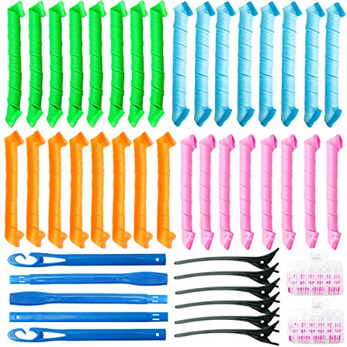 Luscian 42PCS Magic Hair Curlers Kit 32 No Heat Spiral Curls Styling Rollers with 2 Styling Hooks 6 Hairpin and 2 Bangs roll Heatless Wave Hair Curling Tools for Women DIY Hairstyles at Home 45cm/18in