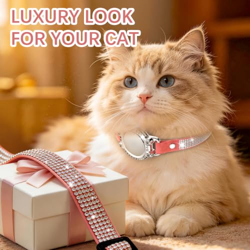 Image of AirTag Cat Collar Breakaway, Rhinestone Collar with Air Tag Holder, Rosered
