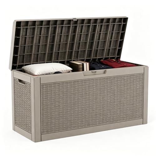DRATO Caja de cubierta de 60 galones, resina impermeable, grande, para exteriores, para muebles de patio, cojines de patio, herramientas de jardinería, piscina y suministros deportivos, con cerradura
