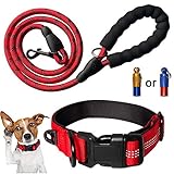 Mauts Juego de Collares y Correa para Perros Grandes, medianos y pequeños (3 Piezas) (Rojo, pequeña)
