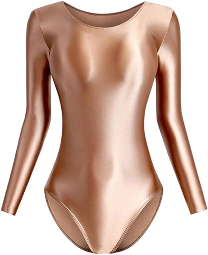 Zadaos Women Glossy Bodysuit Long Sleeve Swimsuit Yoga Sportswear Leotard Fitness Dance