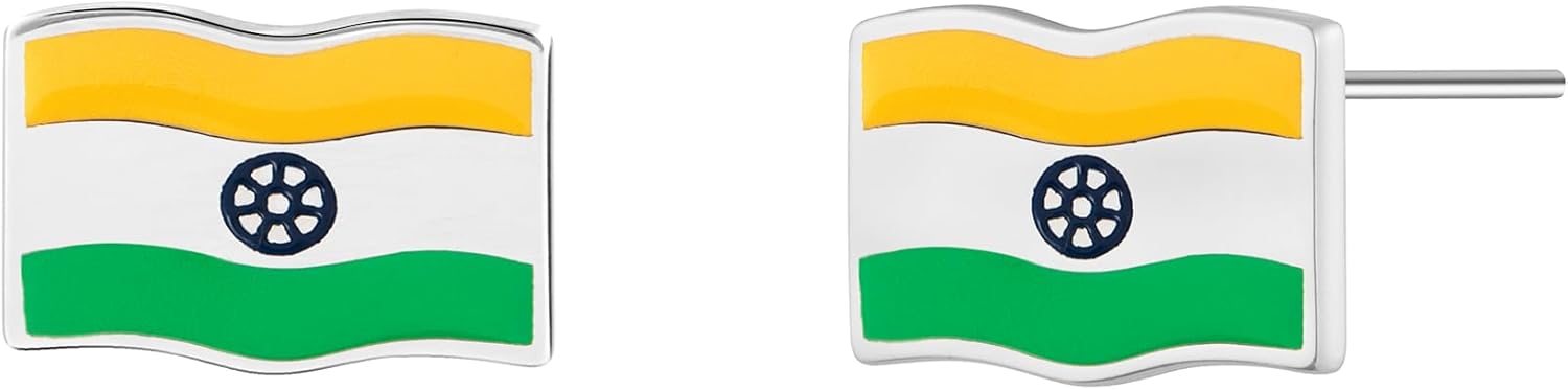 Flag Country Travel Stud Earrings Jewelry with Enamel & 925 Sterling Silver Back Posts (India)