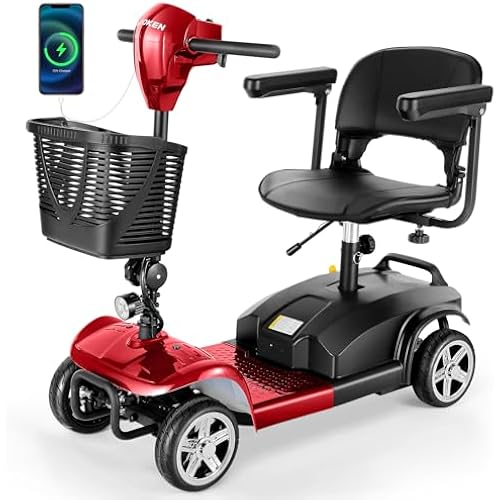 Wooken Mobility Scooters for Seniors, Adults, 4 Wheels Foldable Powered Mobility Scooter 264 lbs All Terrain, Compact Heavy Duty Electric Powered Wheelchair with Seat for Travel, Smart Safety System