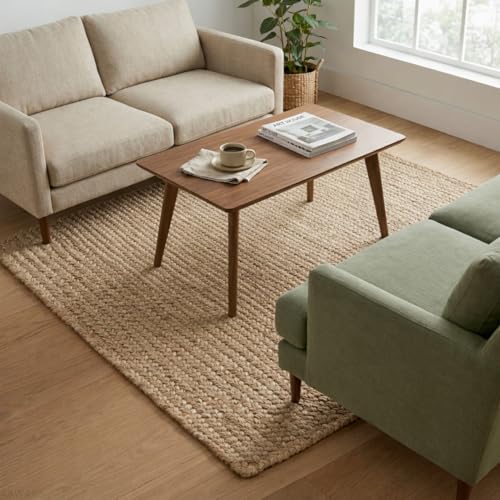 Image of Hand-Woven Cotton Braided Rug - Premium Heavyweight Natural Fiber Area Rug, Soft & Durable Rustic Floor Covering for Bedroom, Entryway - (4x6 feet, Beige Rectangular)