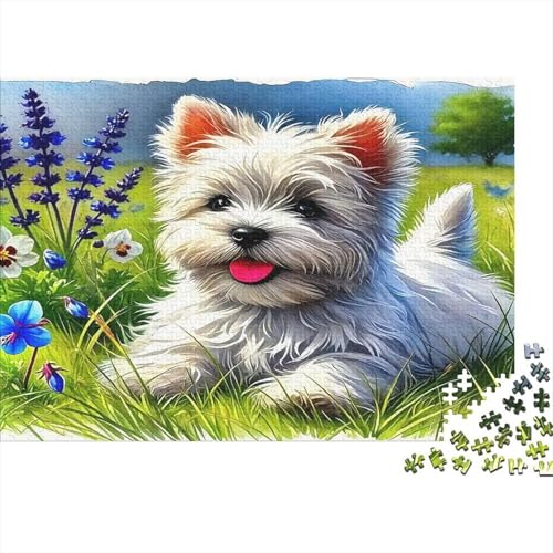 Perro Tierno Rompecabezas Premium Antiestrés, Alto Nivel de Dificultad Sostenible Westie en la Hierba, Regalos Festivos 70x50cm/1000 Piezas