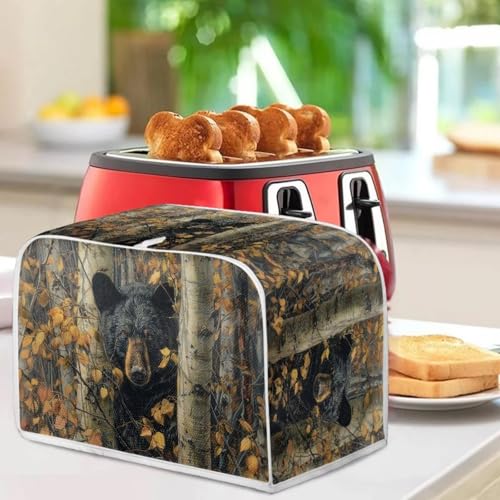 Image of Talayituse Bear Hunting Camo Print Toaster Dust Cover 4 Slice, Christmas Decoration Bread Maker Cover Toaster Covers Washable Stain Resistant Kitchen Small Appliance Covers, M