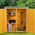 KELRIA 56" Outdoor Storage Shed with Lockable Door, Wooden Tool Storage Garden Sheds w/Detachable Shelves and Waterproof Pitch Roof, for Patio, Backyard, Lawn, Natural