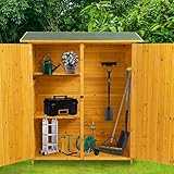 GLORHOME Outdoor Storage Shed 4.66 x 5.3ft Bike Shed Tool Organizer,Garden Shed,Wood Storage Cabinet with Detachable Shelves & Pitch Roof for Backyard Lawn Natural