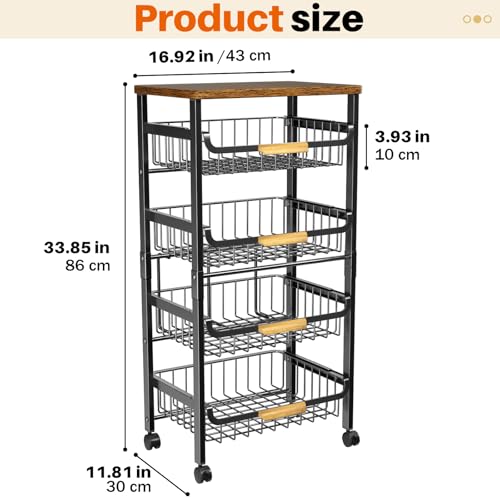 image for Storico 5-Tier Rolling Utility Cart, Kitchen Storage Cart with Wheels,