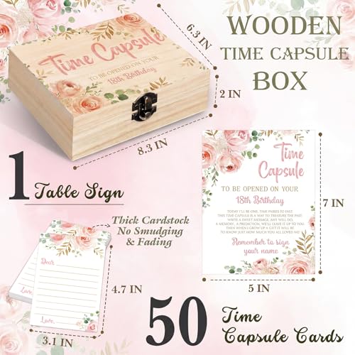 Fuutreo Time Capsule Box 1st Birthday Time Capsule First Birthday Party Games, 1st Activities for Guests, Advice and Wishes Cards Gift Keepsake for Party Supplies (Pink Flower) by Fuutreo - Used condition - Image 2